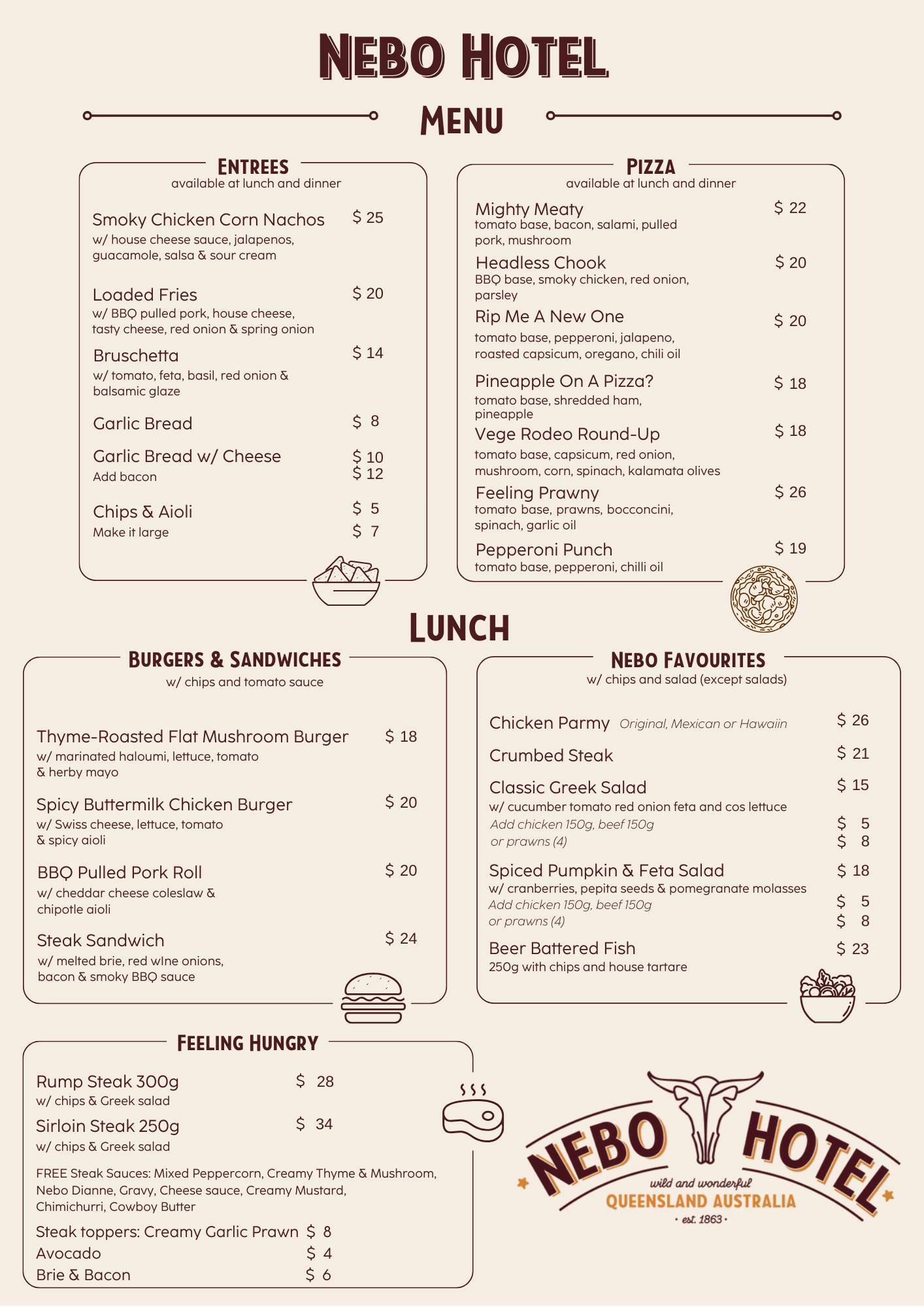 Nebo Pub Menu Nebo Hotel